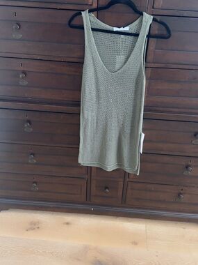 BCBGeneration Olive Green Open-Knit V-Neck Tank